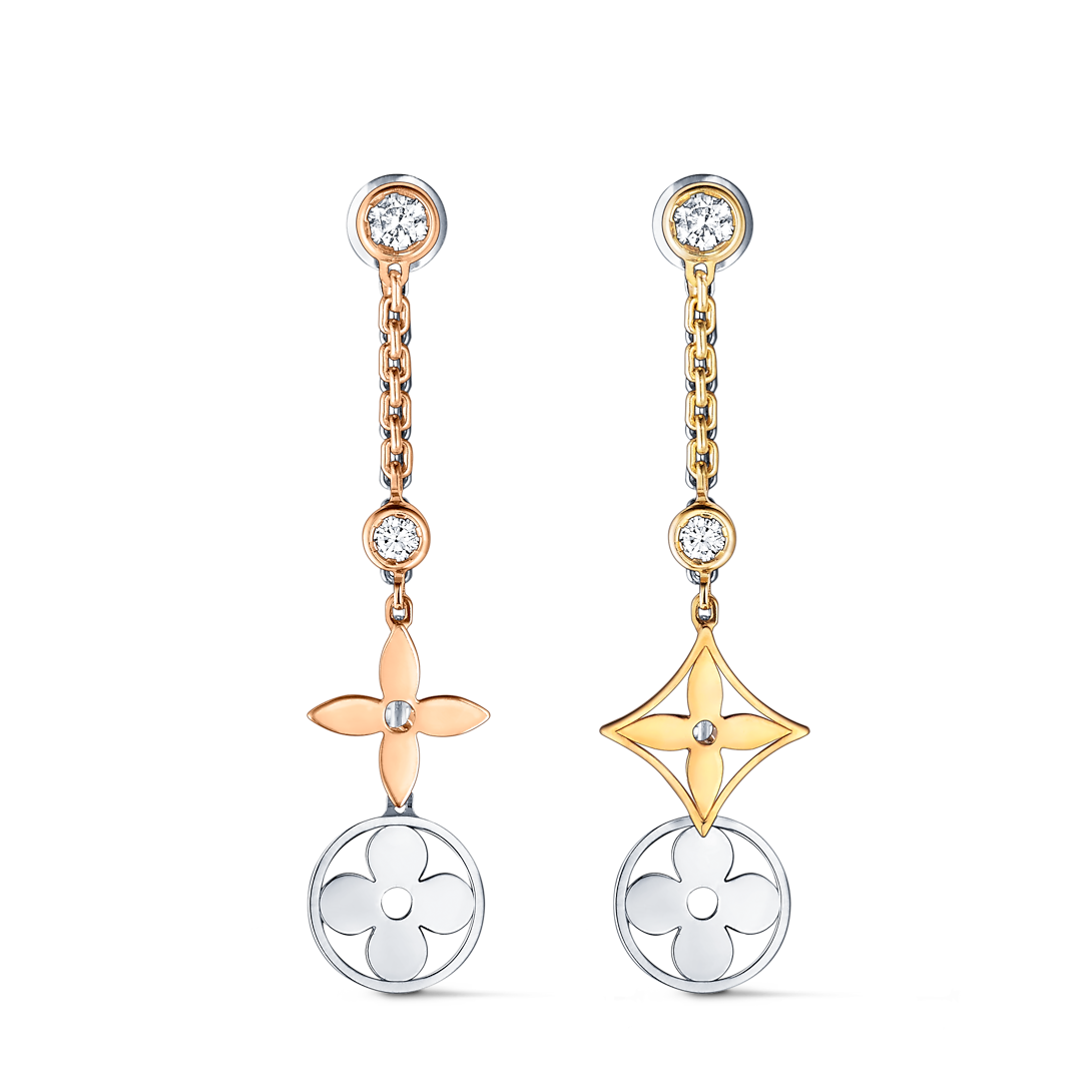Blossom long earrings, 3 golds and diamonds 0